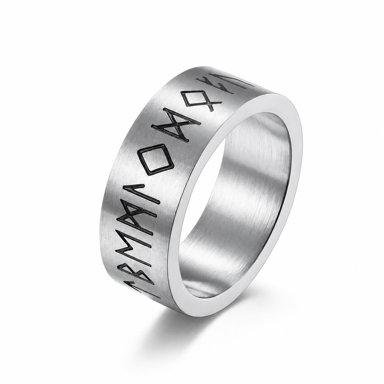 Matte brushed rune ring in steel tone
