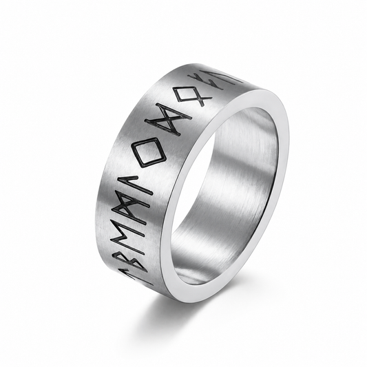 Matte brushed rune ring in steel tone