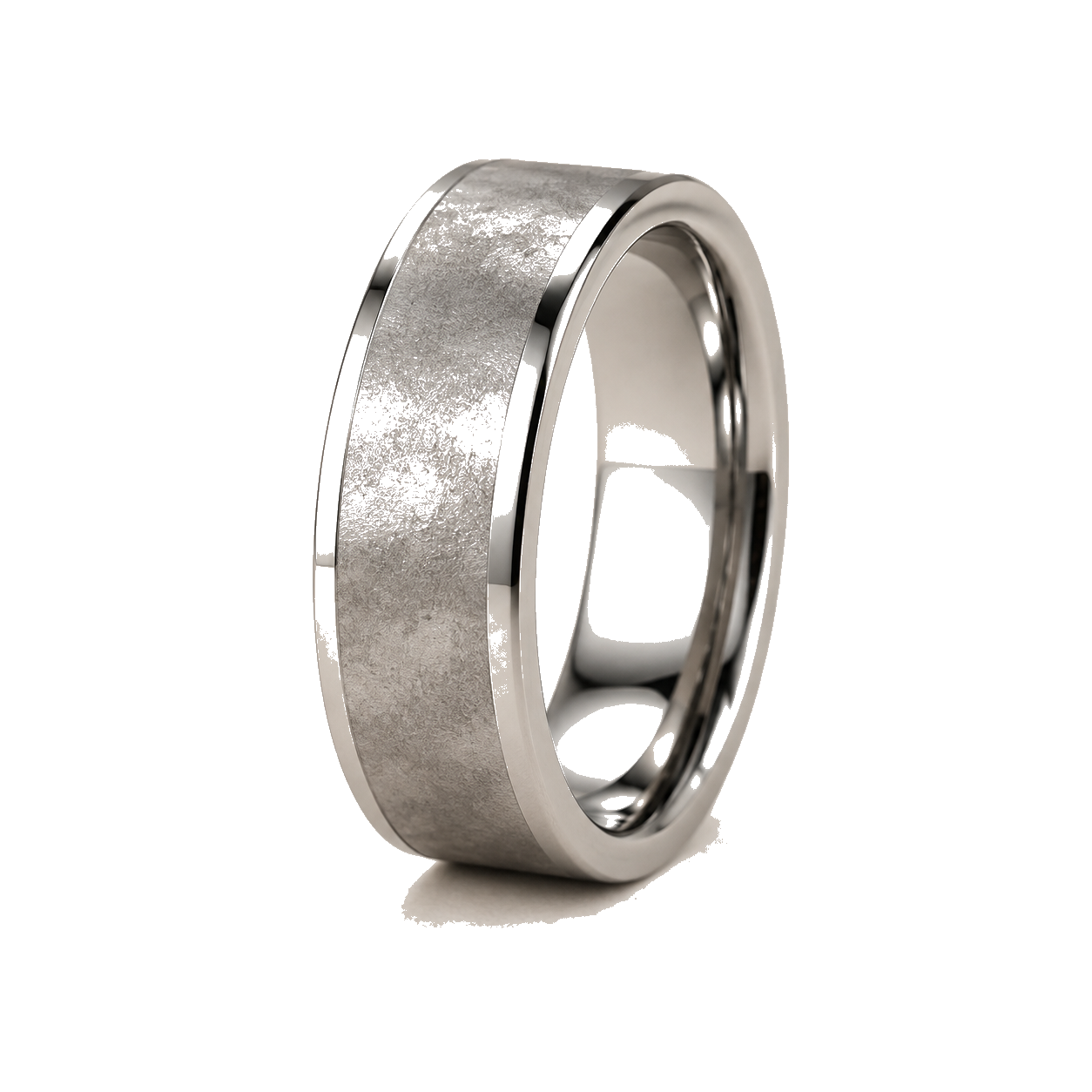 Men's steel fog-pattern stainless steel ring on pure white background