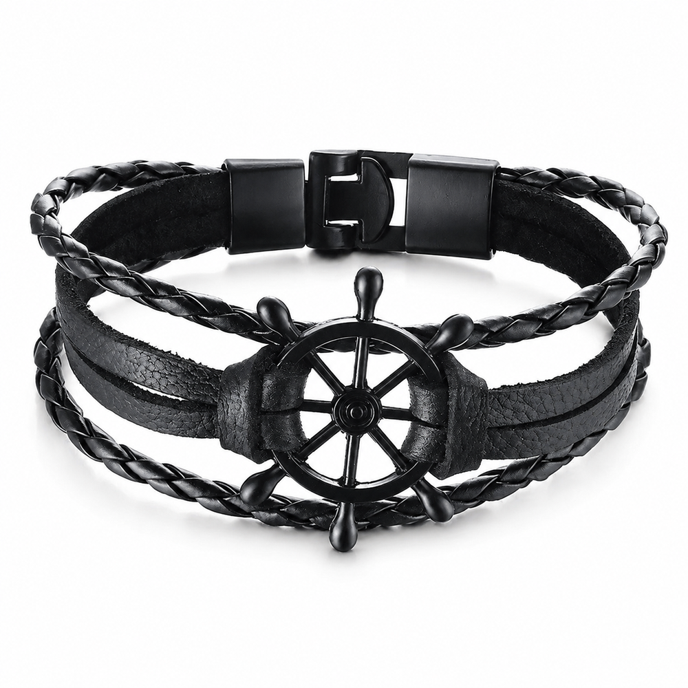 Nautical Helm Leather Bracelet on pure white background