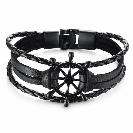 Nautical Helm Leather Bracelet on pure white background