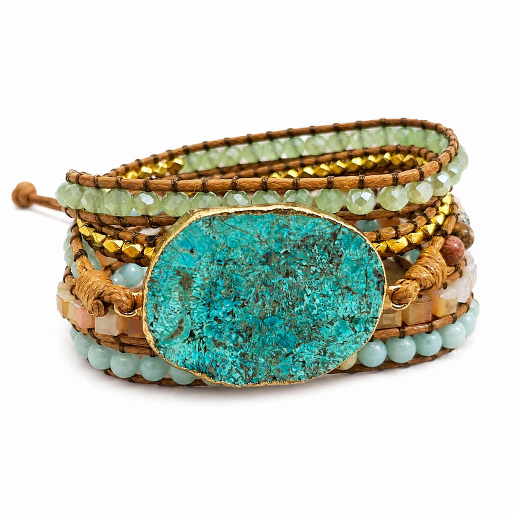Ocean-Stone Multi-Layer Wrap Bracelet on a pure white background