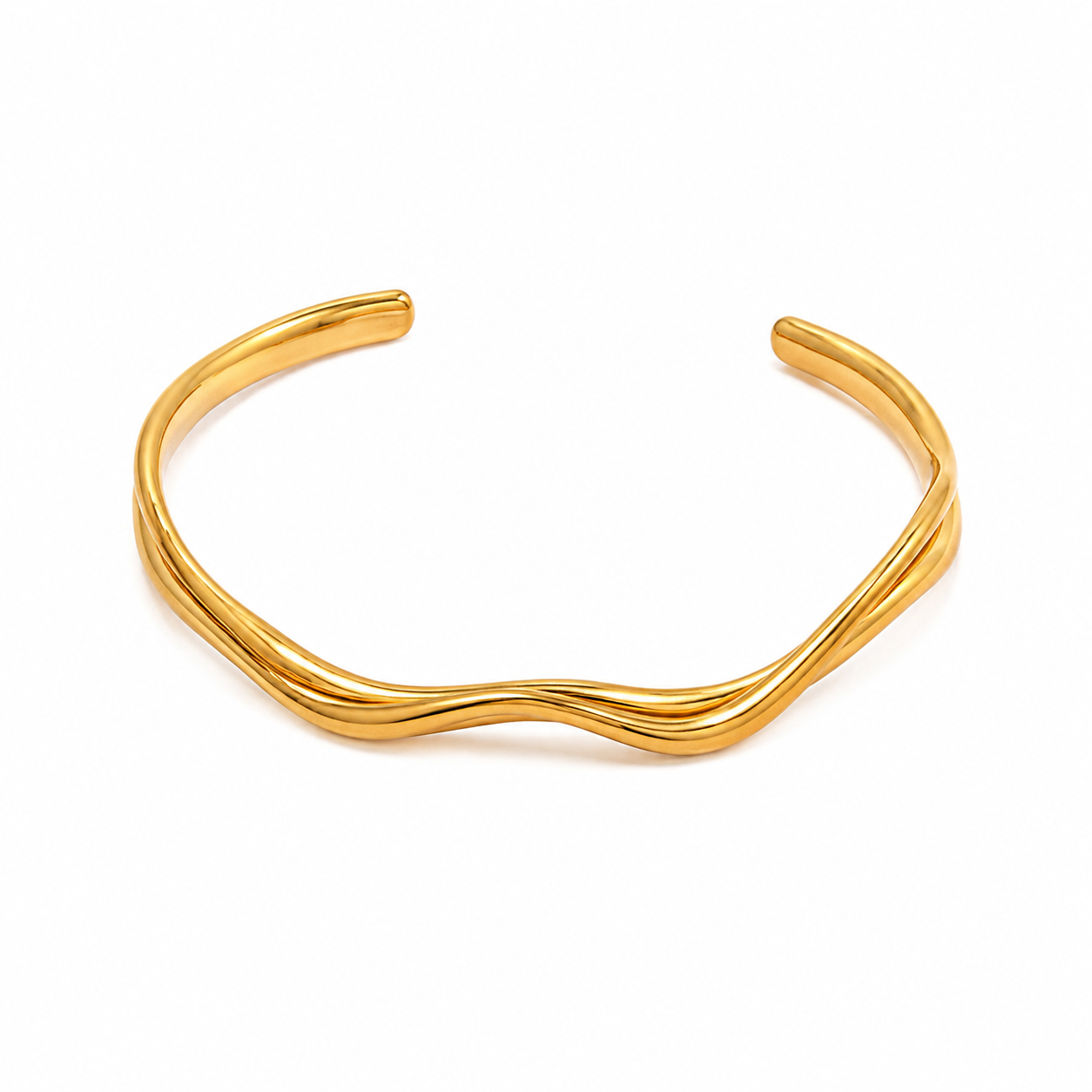 Irregular open cuff bracelet, gold double wave