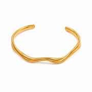 Irregular open cuff bracelet, gold double wave