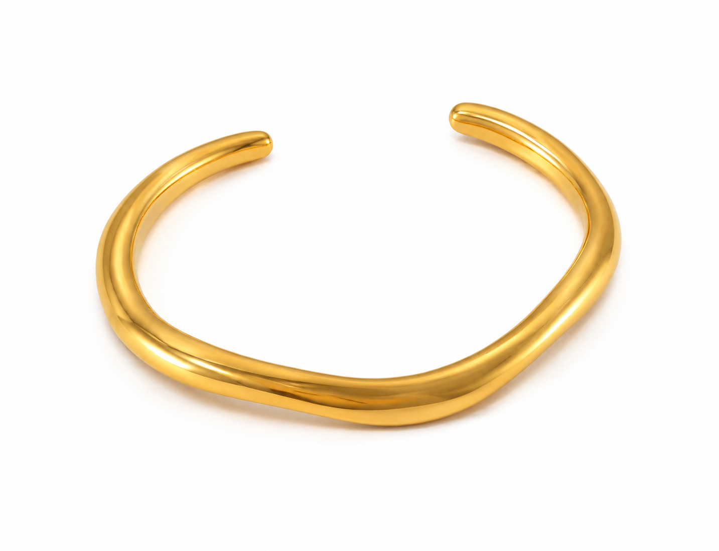 Irregular open cuff bracelet, gold smooth wave
