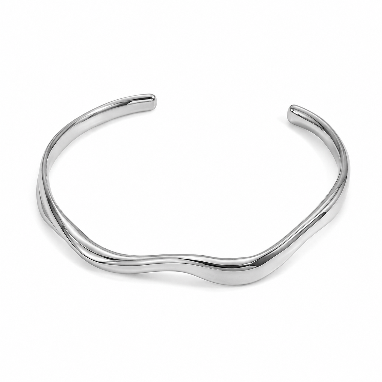 Irregular open cuff bracelet, silver double wave