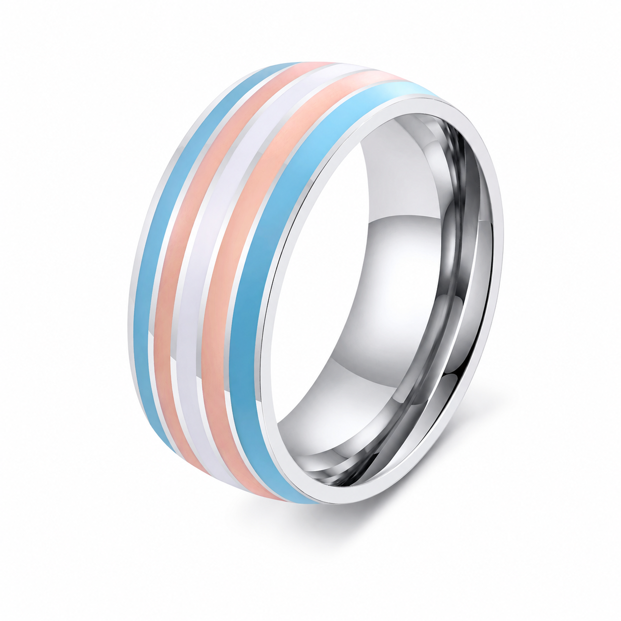 Pastel Stripe 8mm Ring on pure white background