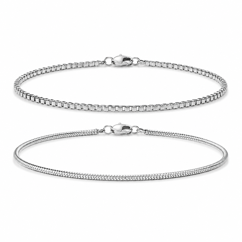 VALT polished silver-tone double-layer bracelet set on white