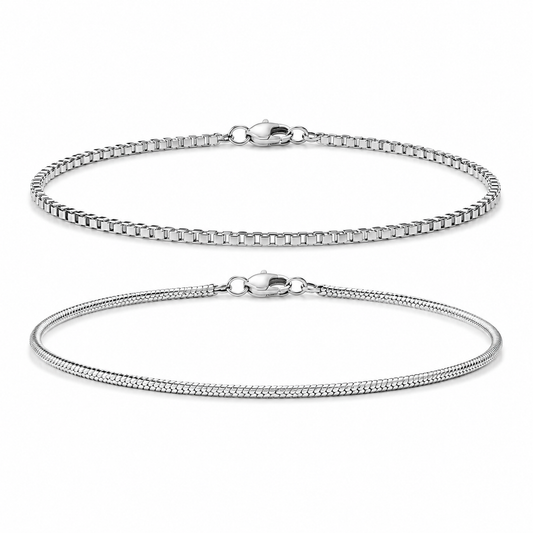 VALT polished silver-tone double-layer bracelet set on white