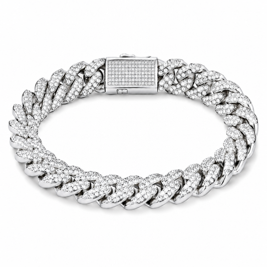 Men's premium silver-tone iced Cuban bracelet on white