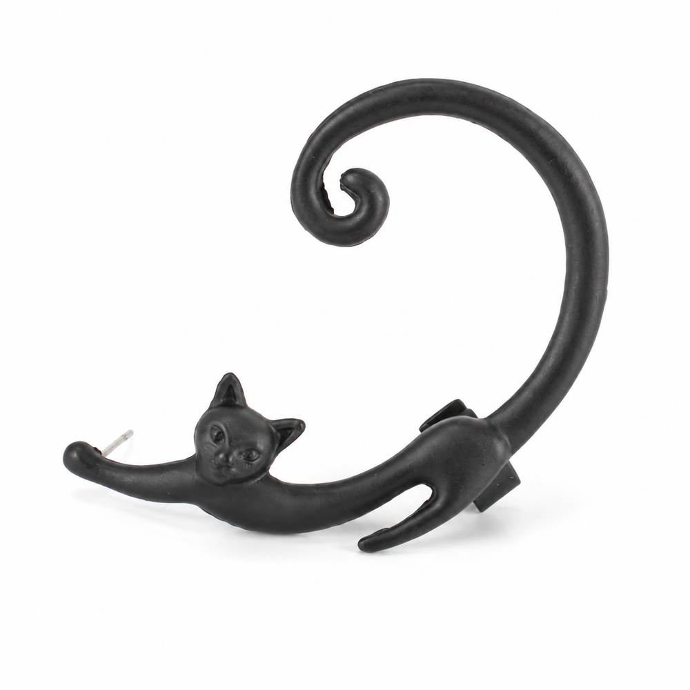 Punk Cat Black Ear Cuff on a pure white background
