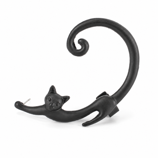 Punk Cat Black Ear Cuff on a pure white background