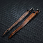 Wide leather bracelet buckle and band detail