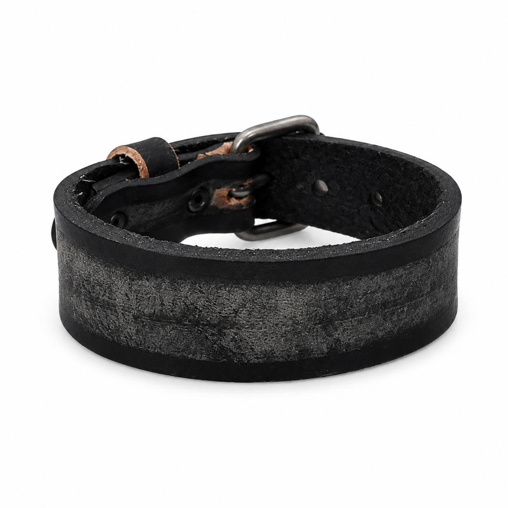Punk wide leather bracelet on pure white