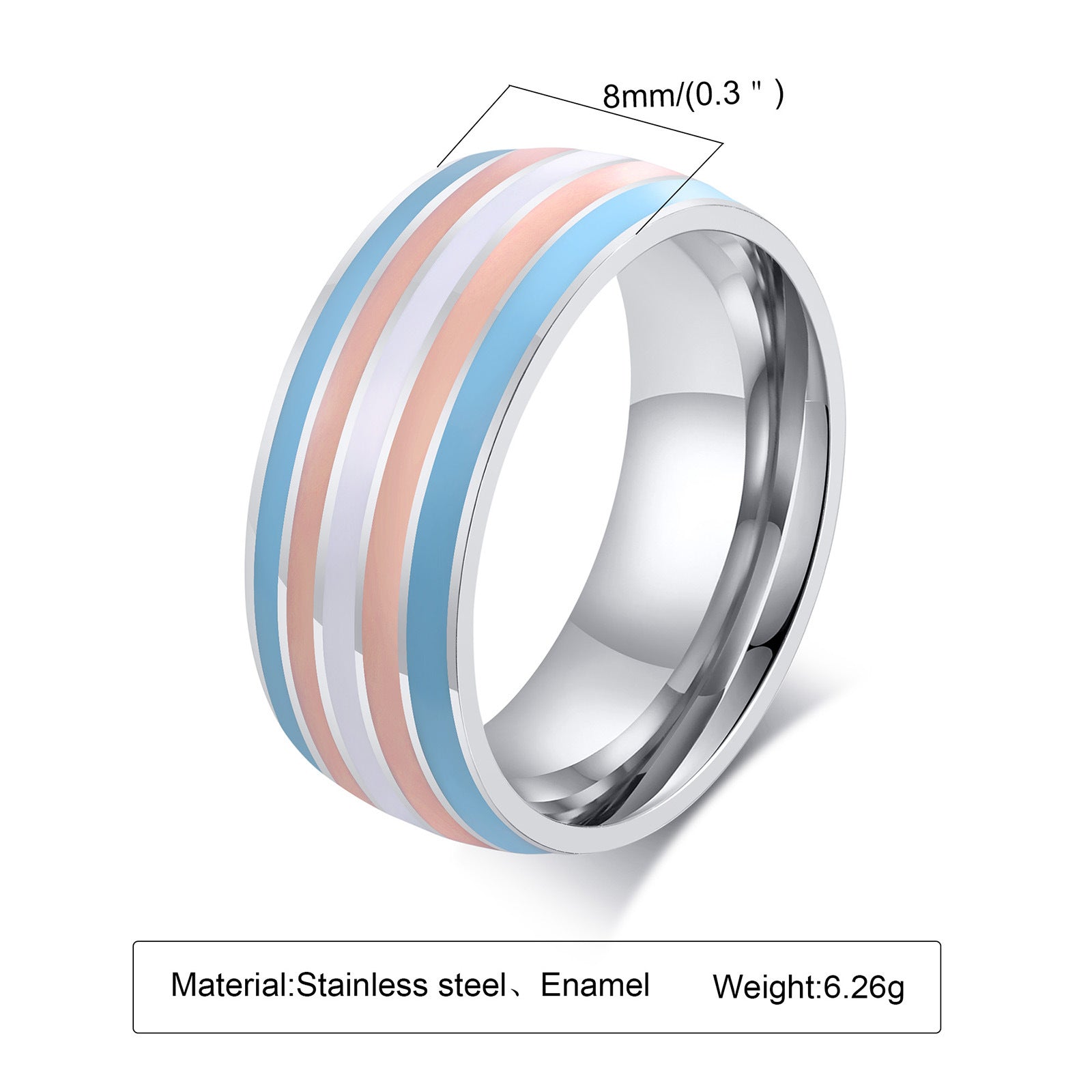 Pastel Stripe 8mm Ring on white