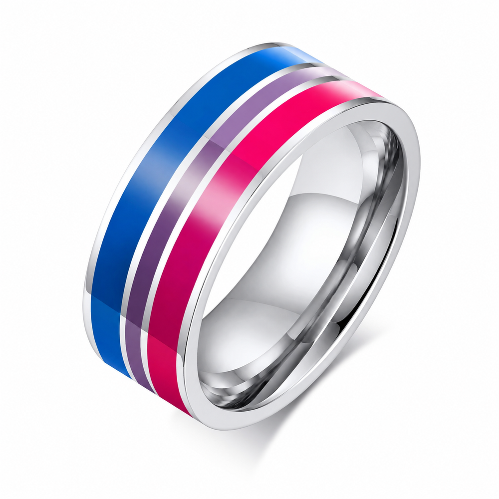 Rainbow Stripe 8mm Ring on pure white background