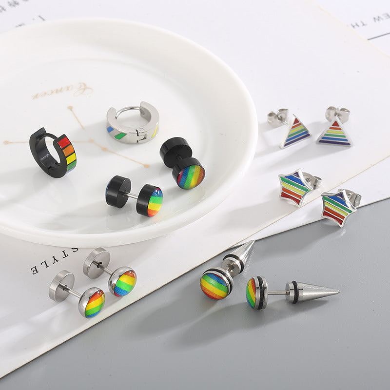 VALT men's titanium steel rainbow triangle earrings