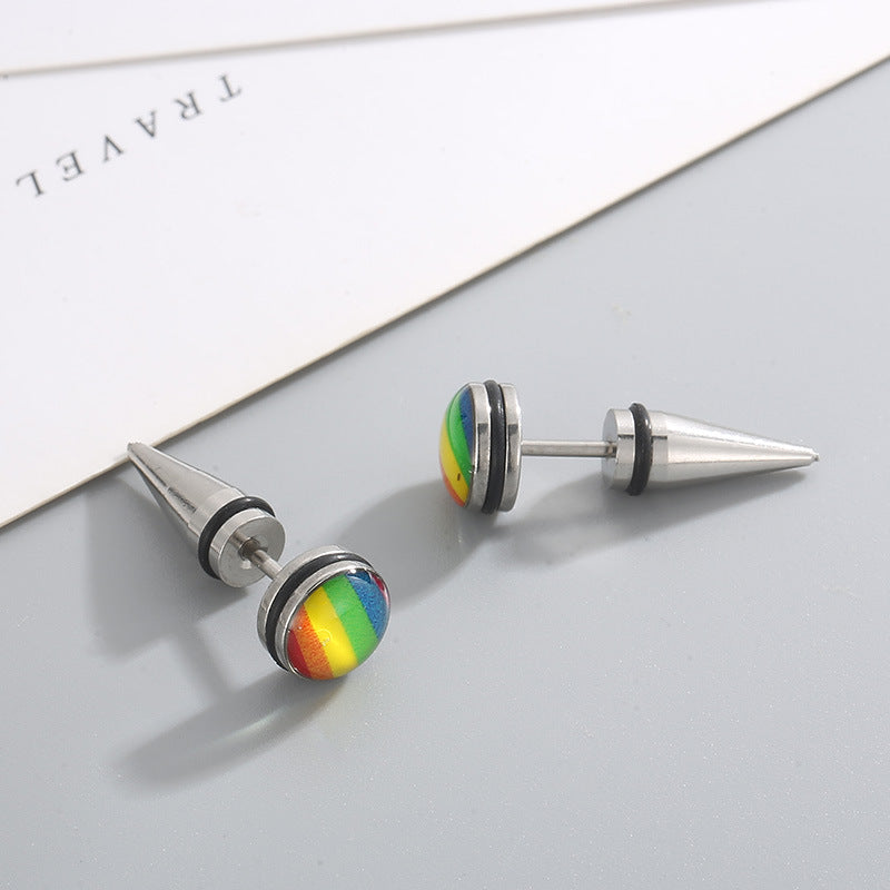 Rainbow geometric titanium steel earrings alternate view