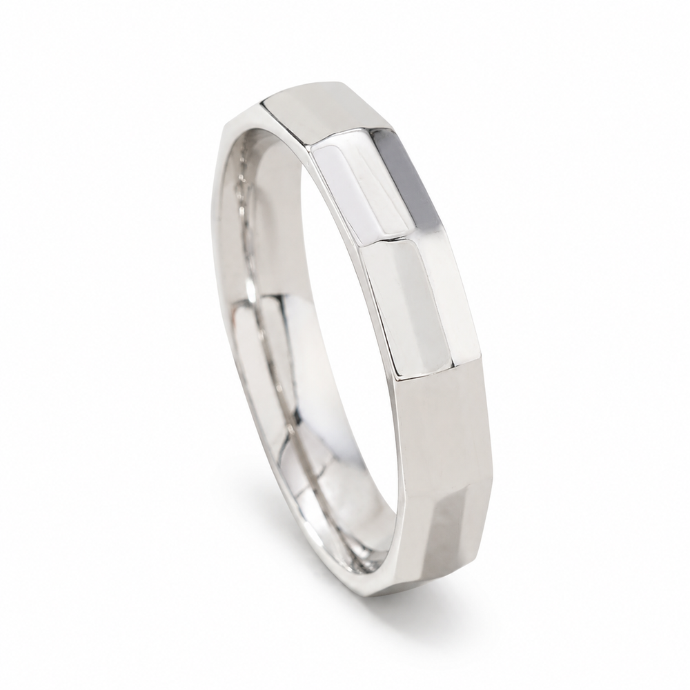 Rectangular Brushed Open Ring on pure white background
