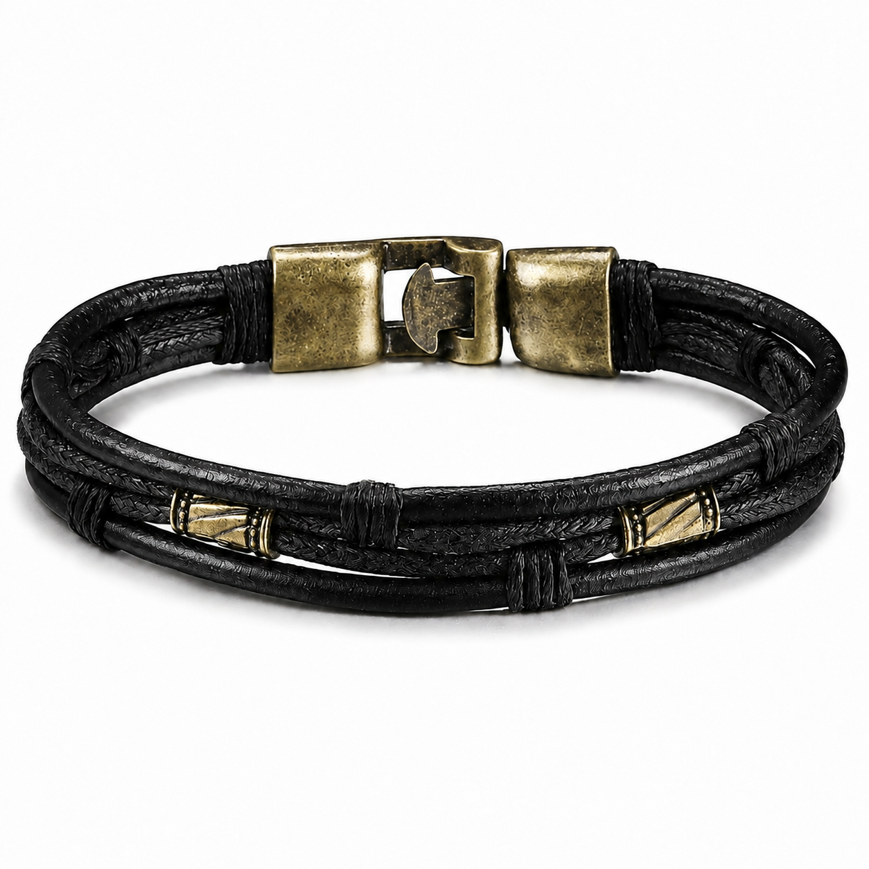 Retro braided leather bracelet in black