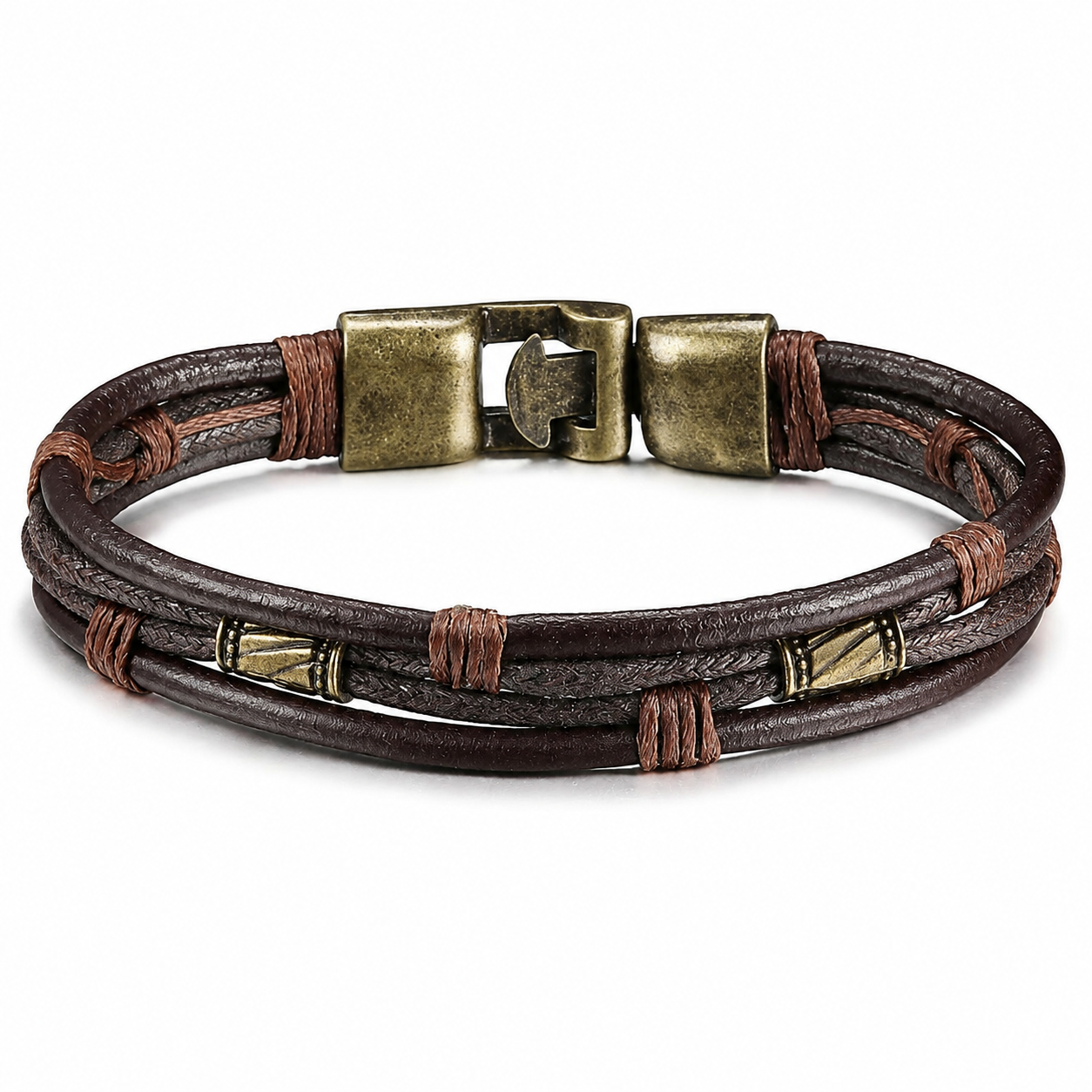 VALT retro dark brown braided leather bracelet on white