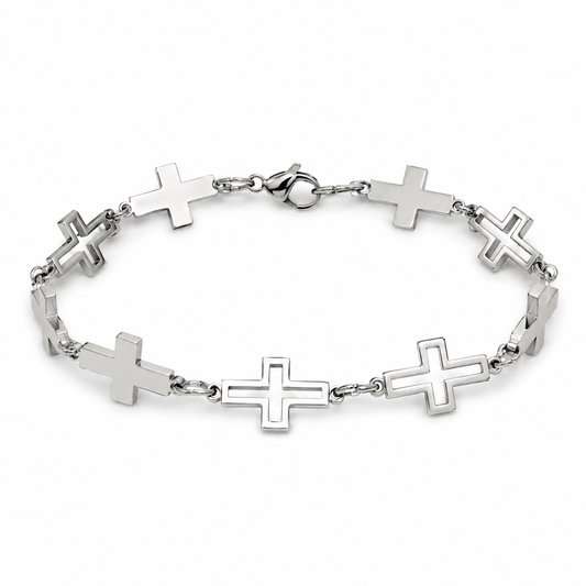 Retro cross-link stainless steel bracelet on white background