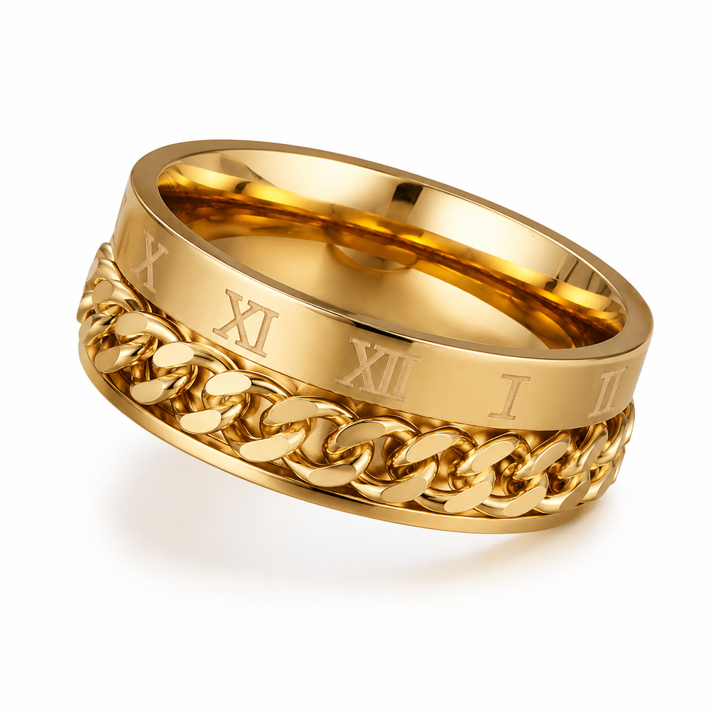Roman detail spinner ring in gold tone