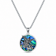 Sterling silver Saint Michael abalone medallion necklace