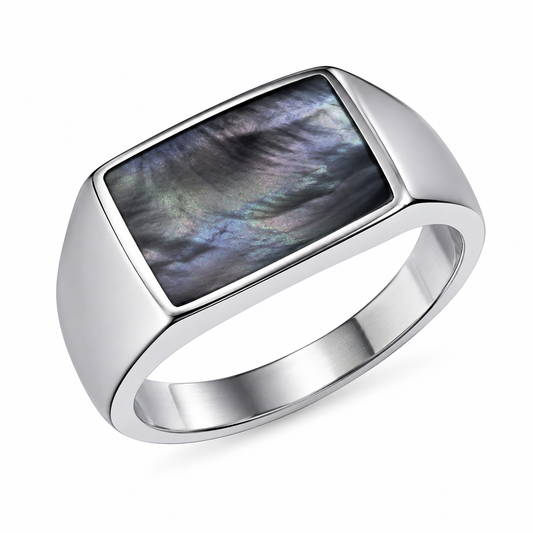 Men's shell inlay signet ring