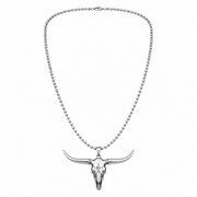Men's silver-tone longhorn pendant necklace on white
