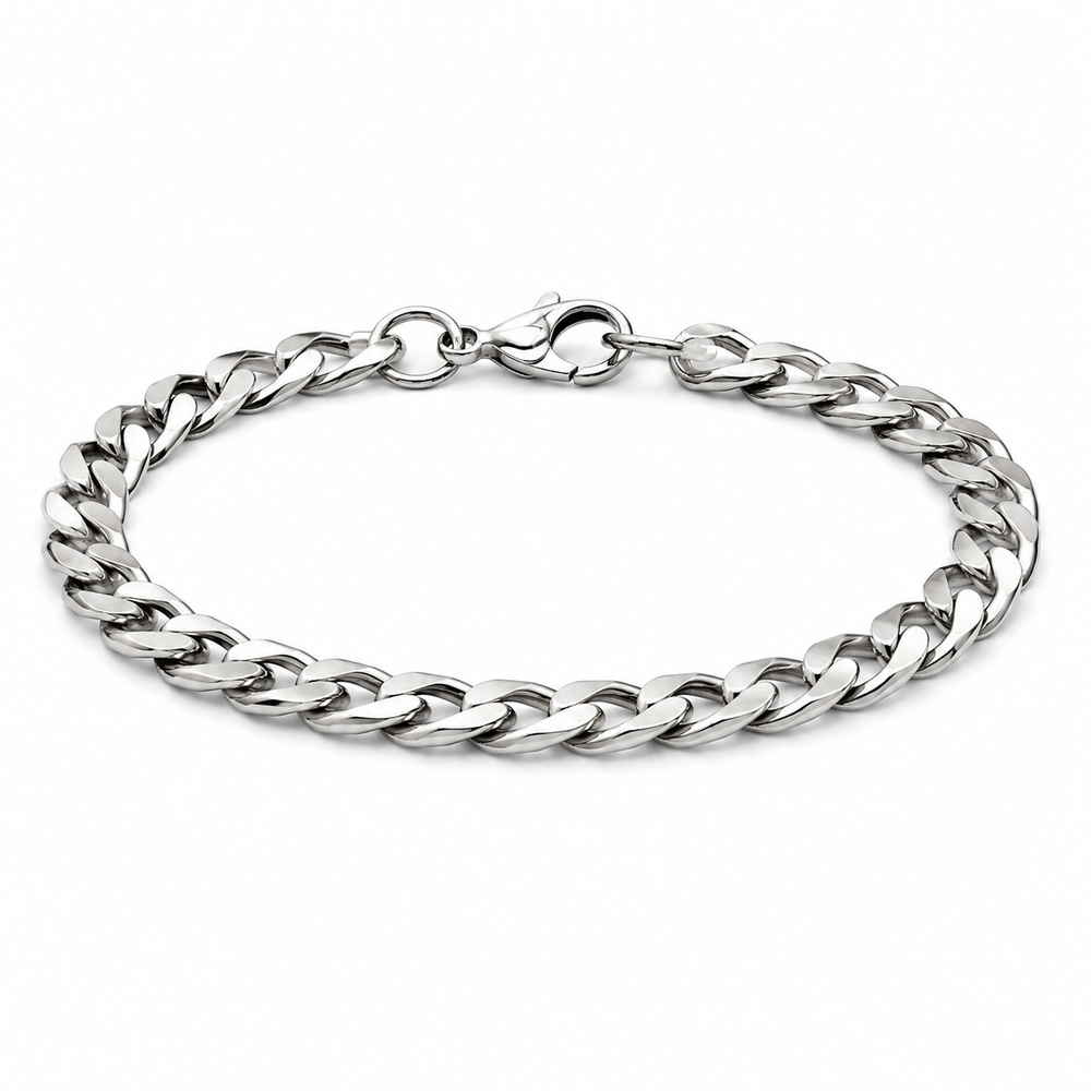 Men's slim titanium-steel curb bracelet on white