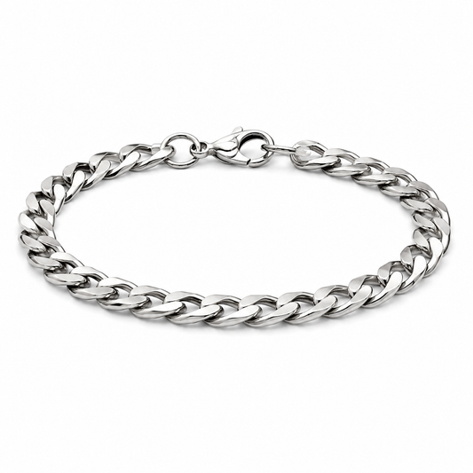 Men's slim titanium-steel curb bracelet on white