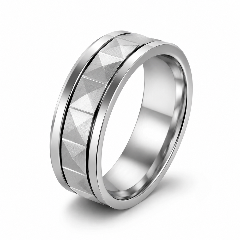 Men's geometric stainless steel spinner ring