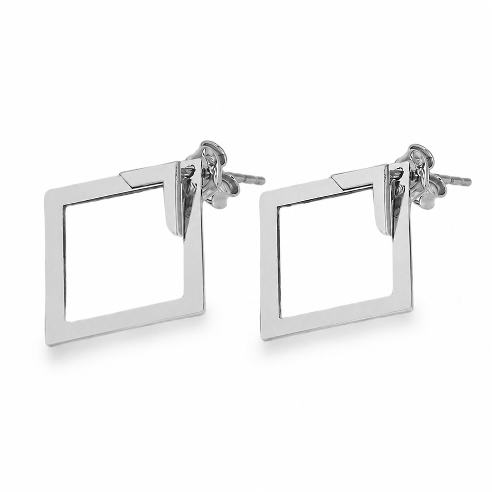 Square-Frame Titanium Stud Earrings on a pure white background