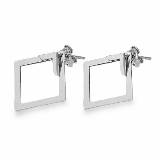 Square-Frame Titanium Stud Earrings on a pure white background