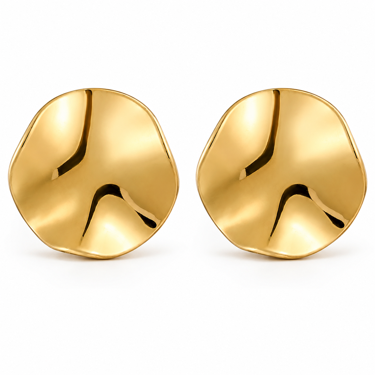 Polished round stud earrings in gold tone