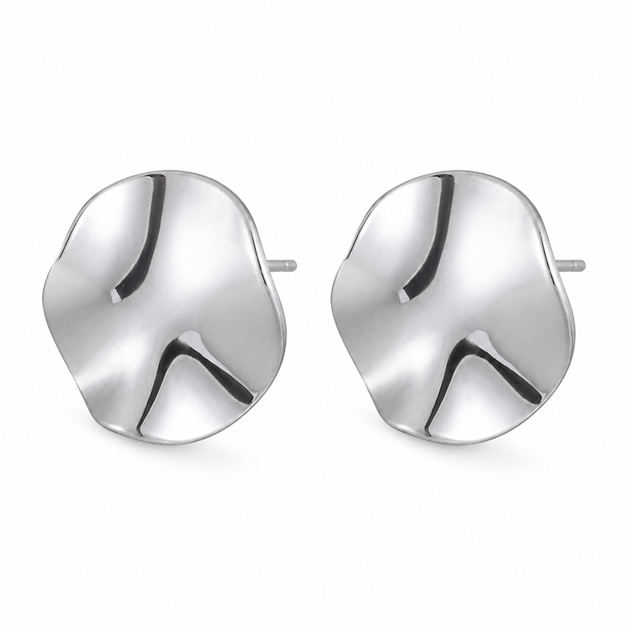 Polished round stud earrings in steel tone