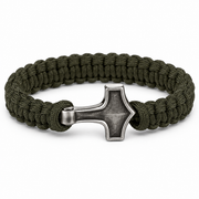 Men's army-green Thor's Hammer braided bracelet on white