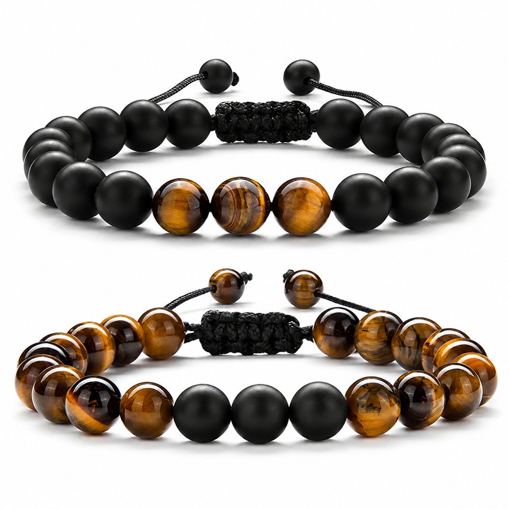 Tiger Eye Couple Bracelet Set on white background