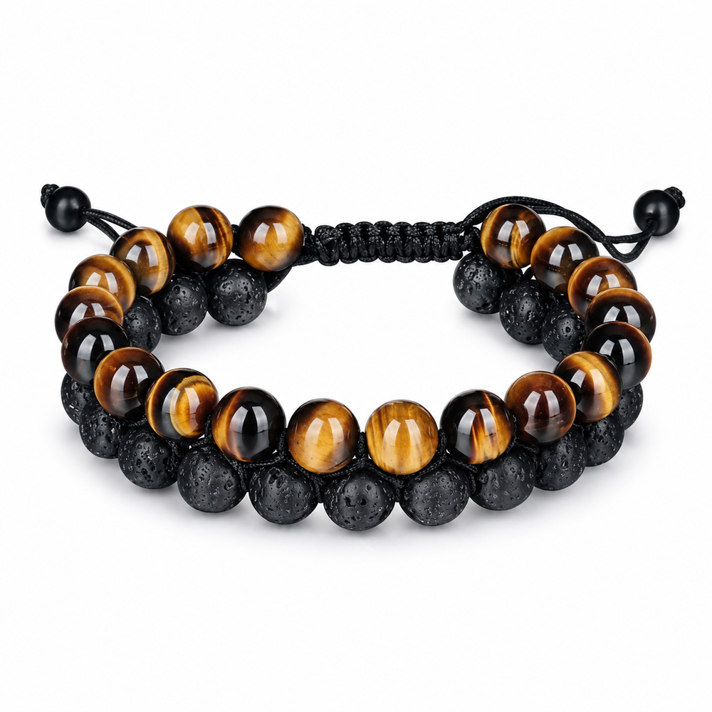 Tiger Eye & Lava Stone Bracelet on white background
