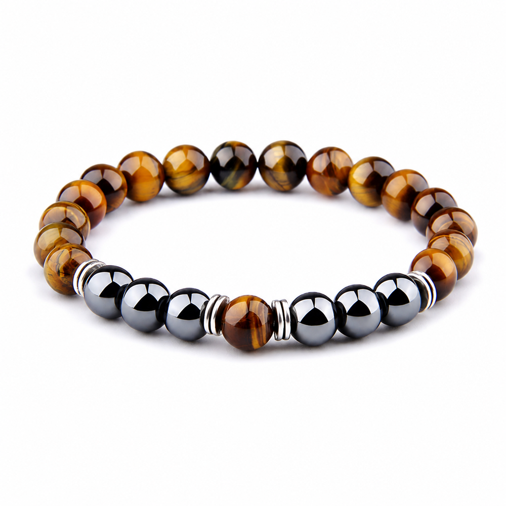 Golden Tiger Eye & Obsidian Bracelet on white background