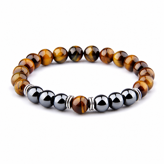 Golden Tiger Eye & Obsidian Bracelet on white background