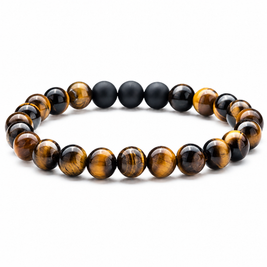 Single-Row Tiger Eye & Matte Agate Bracelet on white background