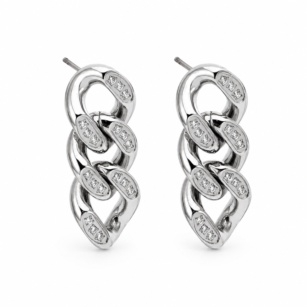 Triple-Link Cuban Drop Earrings on pure white background