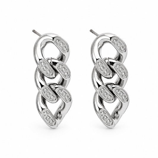 Triple-Link Cuban Drop Earrings on pure white background