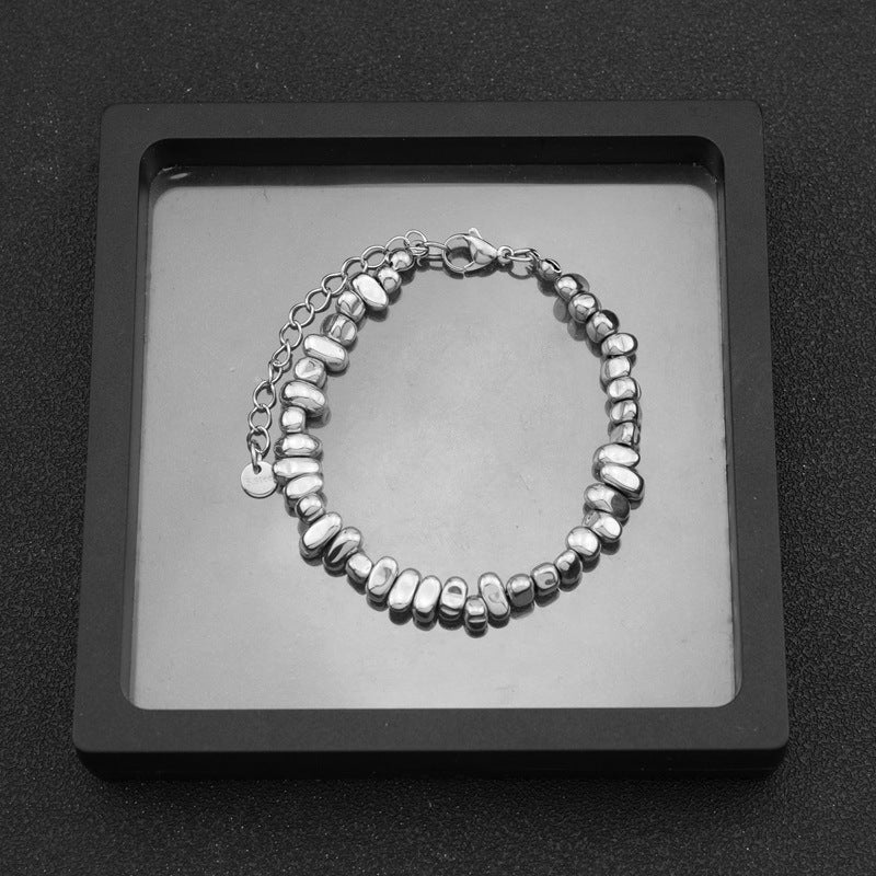 Silver twisted bead chain bracelet