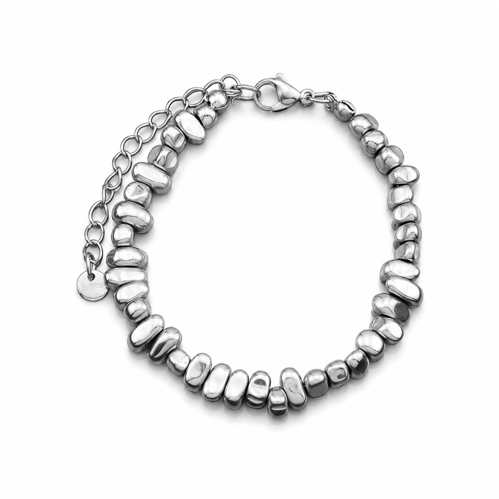 Men's silver twisted bead chain bracelet on white