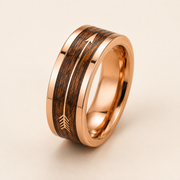 Rose-gold wood-grain arrow ring
