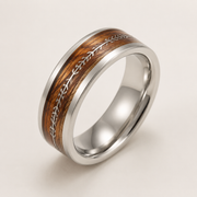 Silver wood-grain arrow ring