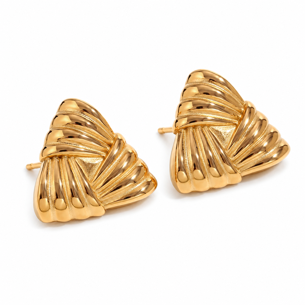 Woven Triangle Stud Earrings on pure white background